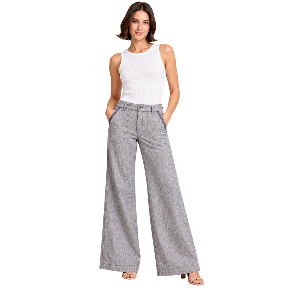 Pilcro Anthropologie No 02 Coastal Linen Cotton Wide Leg Pants Gray 2